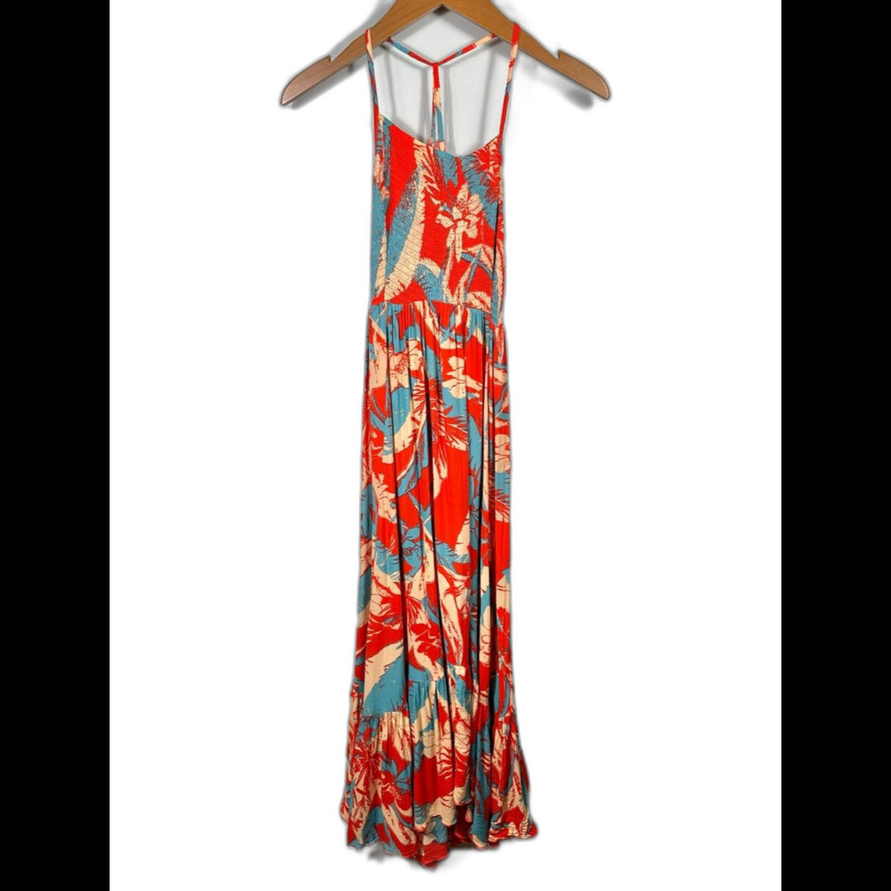 Free People Red Heat Wave Floral Printed Maxi Dress Size Medium Summer Coastal